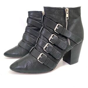 Rebecca Minkoff Buckle Ankle Boots Booties 10 M Pointed Toe Double Zip Black